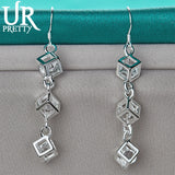 925 Silver Three Square Drop Earring Wedding Party Jewelry