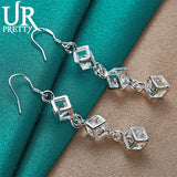 925 Silver Three Square Drop Earring Wedding Party Jewelry