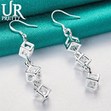 925 Silver Three Square Drop Earring Wedding Party Jewelry