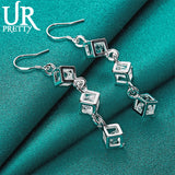 925 Silver Three Square Drop Earring Wedding Party Jewelry