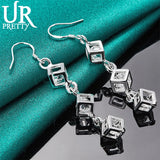 925 Silver Three Square Drop Earring Wedding Party Jewelry