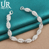 925 Sterling Silver Transfer Beads Chain Bracelet Wedding Engagement Jewelry