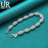 925 Sterling Silver Transfer Beads Chain Bracelet Wedding Engagement Jewelry