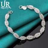 925 Sterling Silver Transfer Beads Chain Bracelet Wedding Engagement Jewelry
