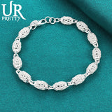 925 Sterling Silver Transfer Beads Chain Bracelet Wedding Engagement Jewelry