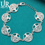 925 Silver Tree Of Life Chain Bracelet Wedding Engagement Party Charm Jewelry