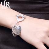 925 Silver Heart Pendant Bracelet Chain Wedding Charm Jewelry
