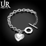 925 Silver Heart Pendant Bracelet Chain Wedding Charm Jewelry