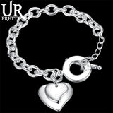 925 Silver Heart Pendant Bracelet Chain Wedding Charm Jewelry