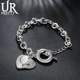 925 Silver Heart Pendant Bracelet Chain Wedding Charm Jewelry
