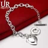 925 Silver Heart Pendant Bracelet Chain Wedding Charm Jewelry