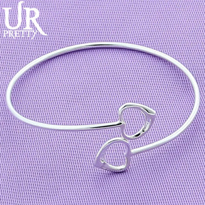 925 Silver Love Hearts Bangle Bracelet For Women Wedding Gift