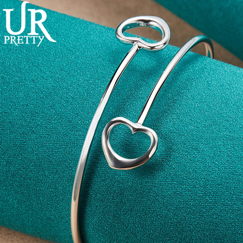 925 Sterling Silver Love Hearts Bangle Bracelet For Women