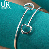 925 Sterling Silver Love Hearts Bangle Bracelet For Women