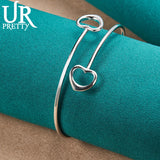 925 Sterling Silver Love Hearts Bangle Bracelet For Women