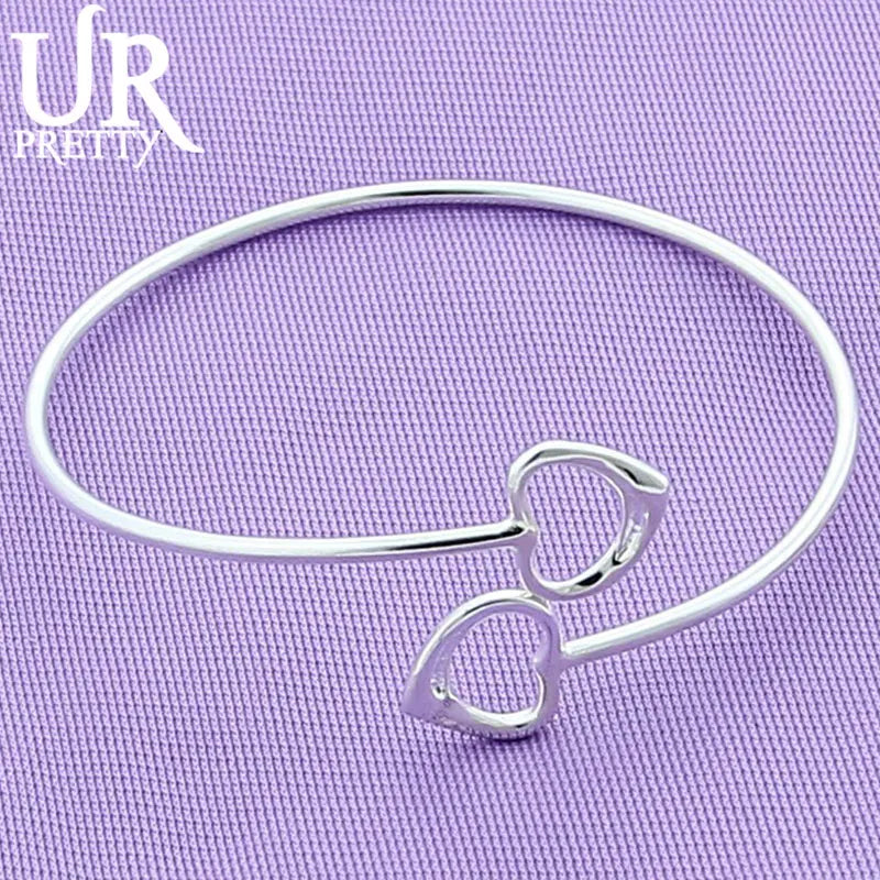 925 Silver Love Hearts Bangle Bracelet For Women Wedding Gift