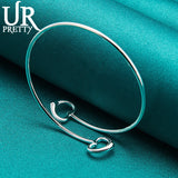 925 Sterling Silver Love Hearts Bangle Bracelet For Women