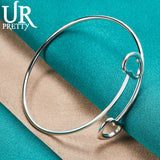 925 Silver Love Hearts Bangle Bracelet For Women Wedding Gift