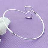 925 Silver Love Hearts Bangle Bracelet For Women Wedding Gift