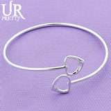 925 Silver Love Hearts Bangle Bracelet For Women Wedding Gift