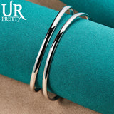 925 Silver Two-line Bangle Bracelet For Women