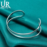 925 Silver Two-line Bangle Bracelet For Women Wedding