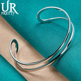 925 Silver Two-line Bangle Bracelet For Women Wedding