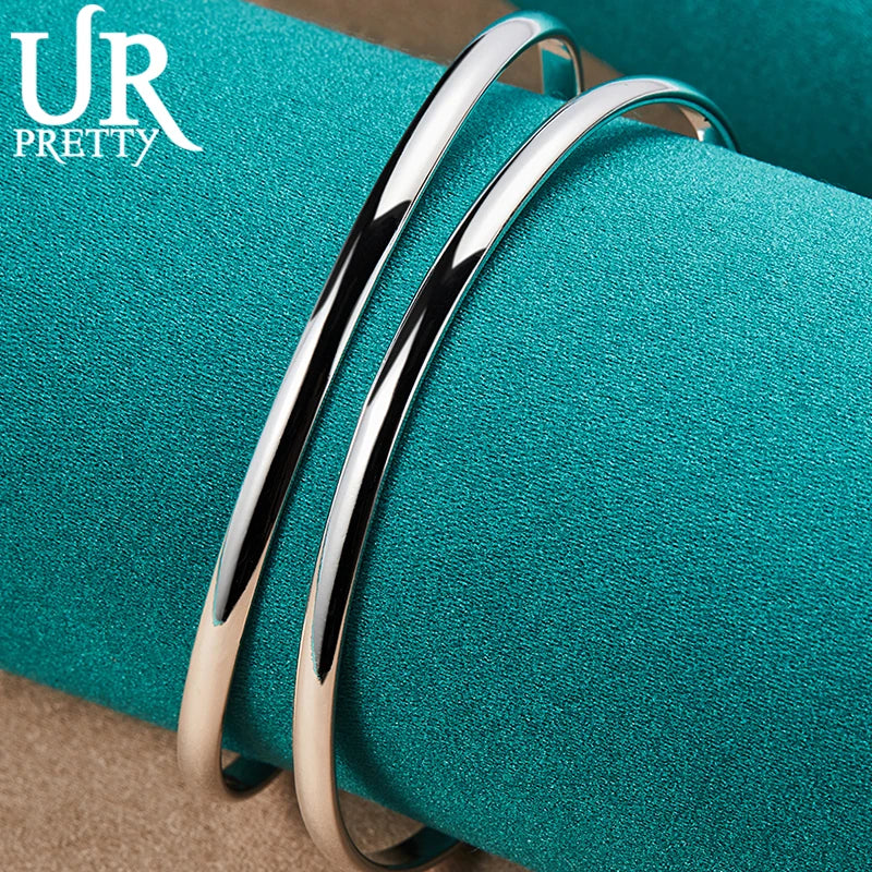 925 Silver Two-line Bangle Bracelet For Women