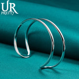 925 Silver Two-line Bangle Bracelet For Women Wedding