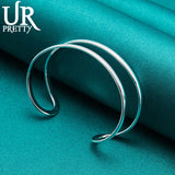 925 Silver Two-line Bangle Bracelet For Women