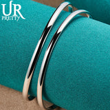 925 Silver Two-line Bangle Bracelet For Women
