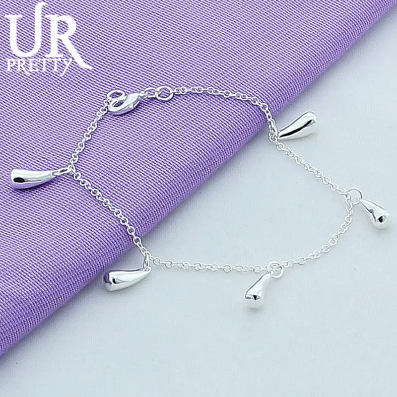 925 Silver Water Drop Bracelet Wedding Engagement Charm Jewelry