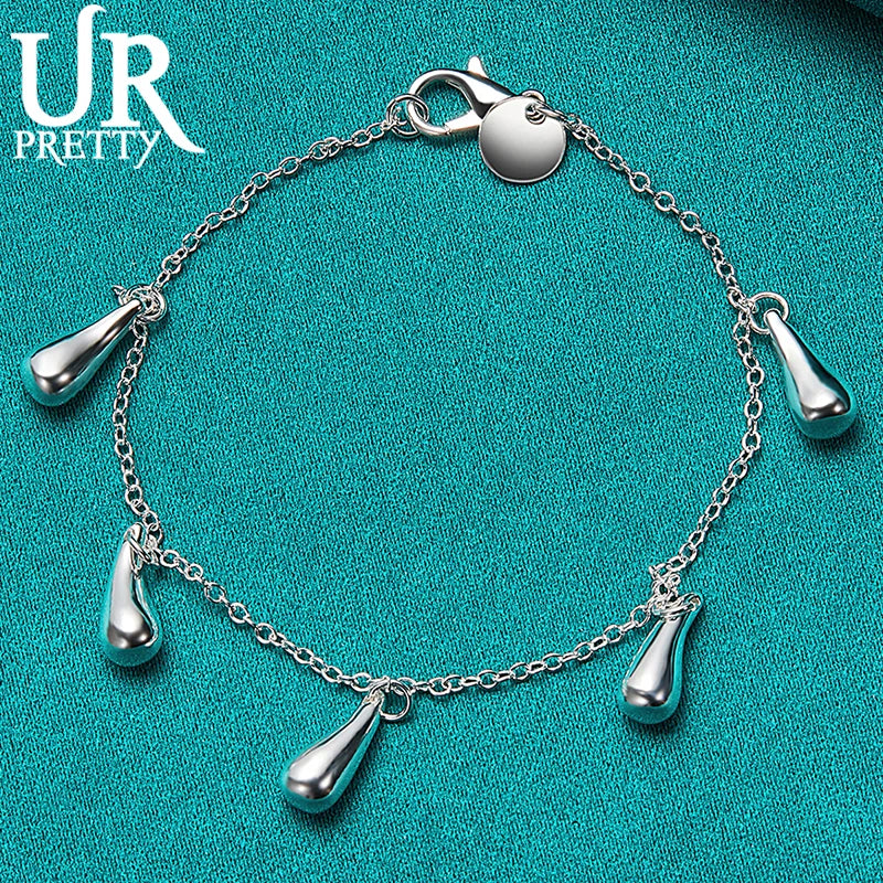 Sterling Silver Water Drop Chain Bracelet Wedding Engagement Charm