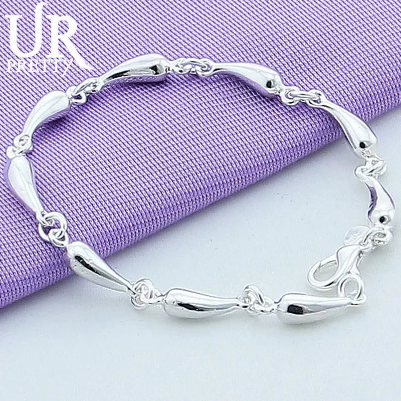 925 Silver Water Drop Chain Bracelet Engagement Charm Jewelry