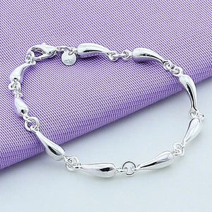 925 Silver Water Drop Chain Bracelet Engagement Charm Jewelry