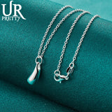 925 Silver Water Drop Pendant Necklace Snake Chain for Woman