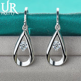 925 Silver Zircon Drop Earrings Wedding Engagement Party Jewelry Gift