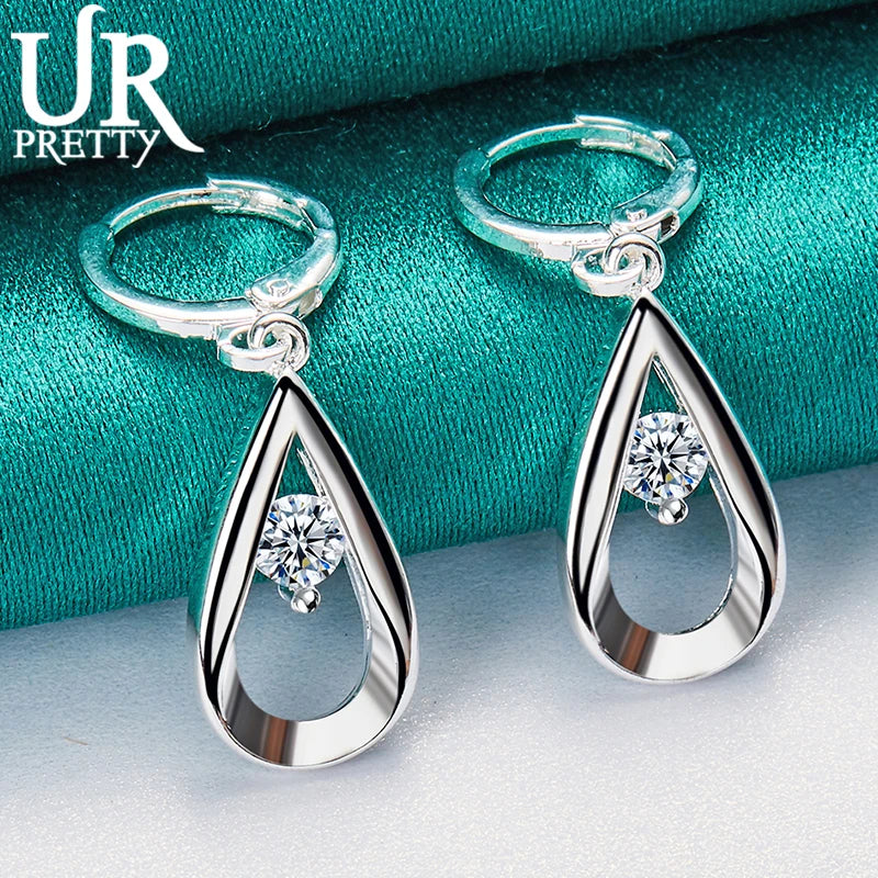 925 Silver Zircon Drop Earrings Wedding Engagement Party Jewelry Gift