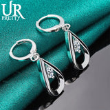 925 Silver Zircon Drop Earrings Wedding Engagement Party Jewelry Gift