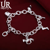 925 Silver Western Cowboy Chain Bracelet Charm Wedding Jewelry