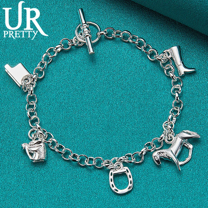 925 Silver Western Cowboy Chain Bracelet for Women