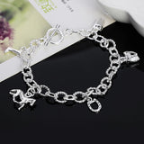 925 Silver Western Cowboy Chain Bracelet Charm Wedding Jewelry