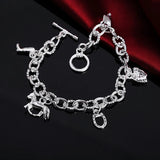 925 Silver Western Cowboy Chain Bracelet Charm Wedding Jewelry