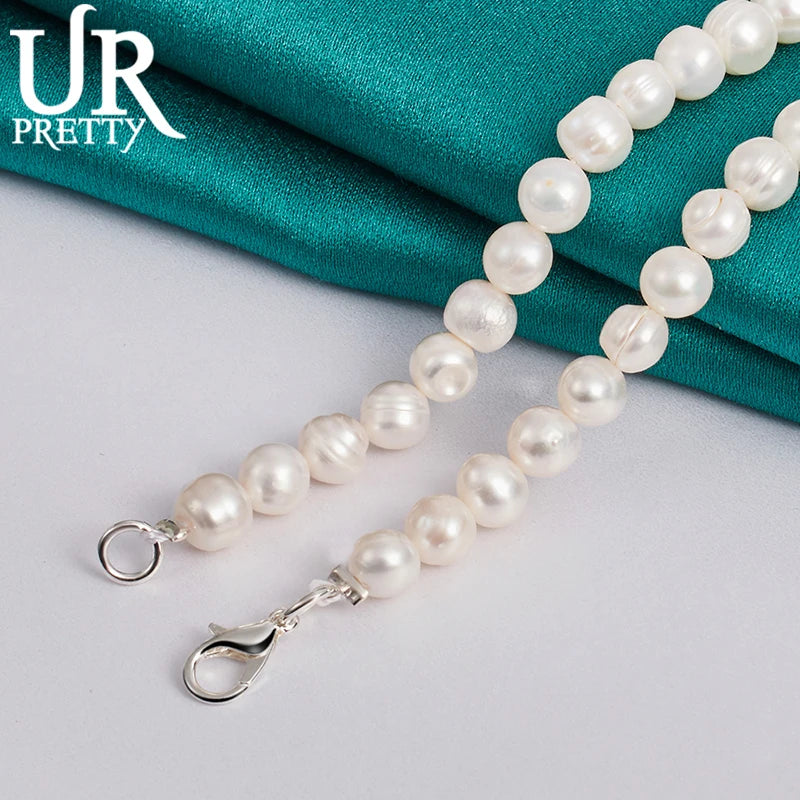 925 Silver Pearl Necklace 7-8mm 16/18/20 Inch Chain