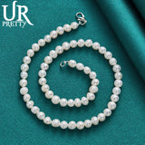 925 Silver Pearl Necklace 7-8mm 16/18/20 Inch Chain