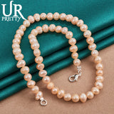 925 Silver Pearl Necklace 7-8mm 16/18/20 Inch Chain