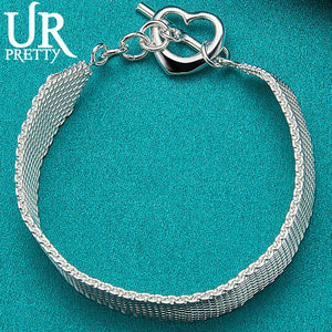 925 Silver Heart OT Chain Bracelet Wedding Engagement Party Charm Jewelry