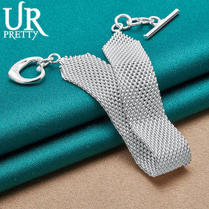 925 Silver Heart OT Chain Bracelet Wedding Engagement Party Charm Jewelry