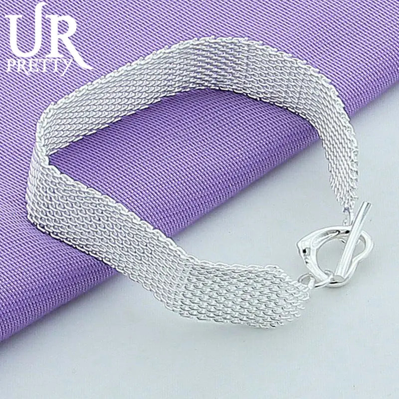 925 Silver Woven Heart OT Chain Bracelet Wedding Engagement Charm Jewelry