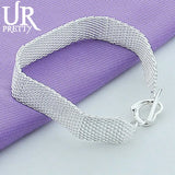 925 Silver Woven Heart OT Chain Bracelet Wedding Engagement Charm Jewelry